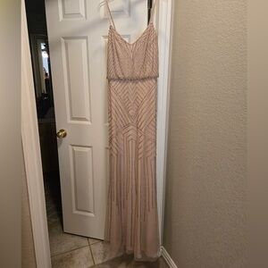 Adrianna Papell Blush Beaded Formal Maxi Dress